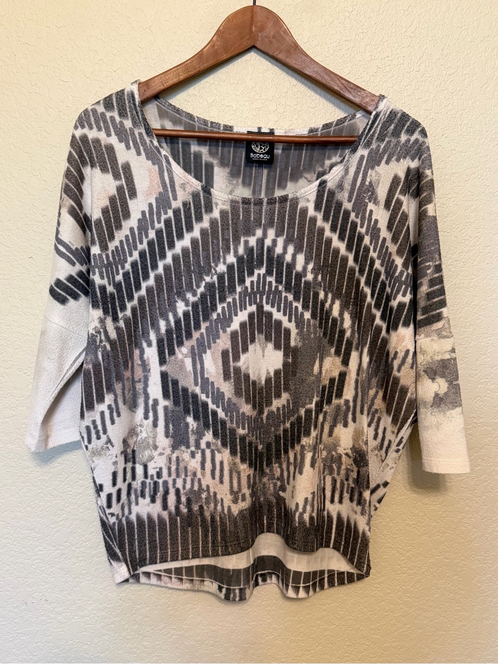 bobeau Black, Gray & White Western Aztec Knit Scoop Neck Sweater Small
